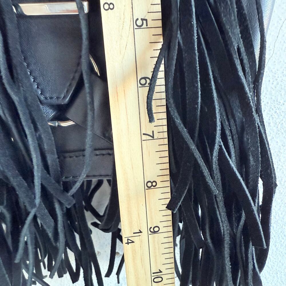Vtg Fringe Leather Crossbody‎ Bag Y2K Joseph B Black Boho Festival Suede Purse - Picture 7 of 13